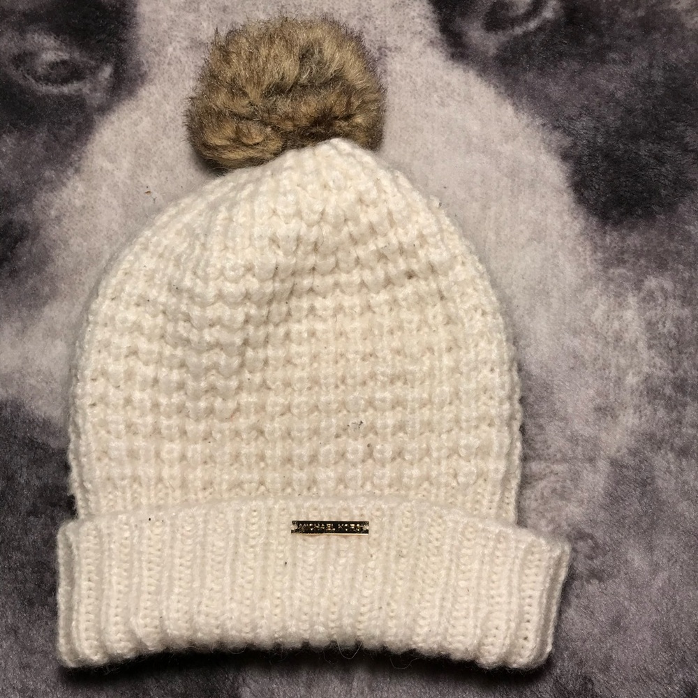 Michael Kors Cream Knit Beanie with Pom Pom